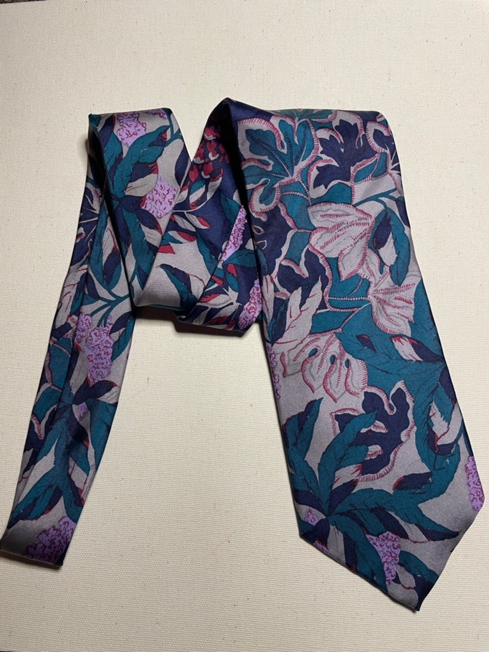 EATON Silk Multicolour Teal, Navy & Lavender Floral Print Luxury Office Tie